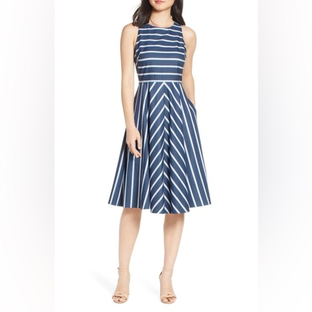 ❤️ ELIZA J STRIPE FIT & FLARE DRESS ❤️ F1